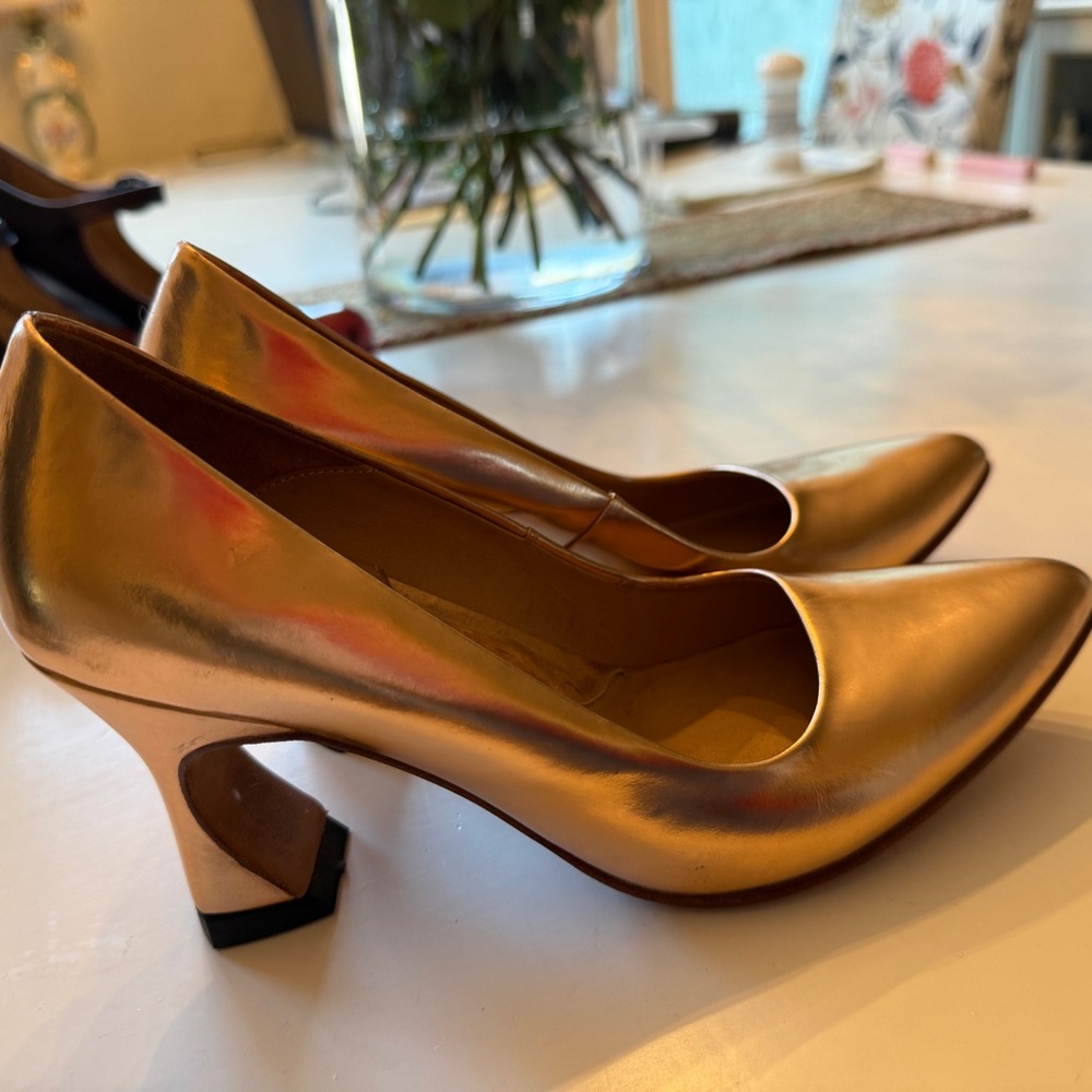 John Fluevog Shiny Gold Heels